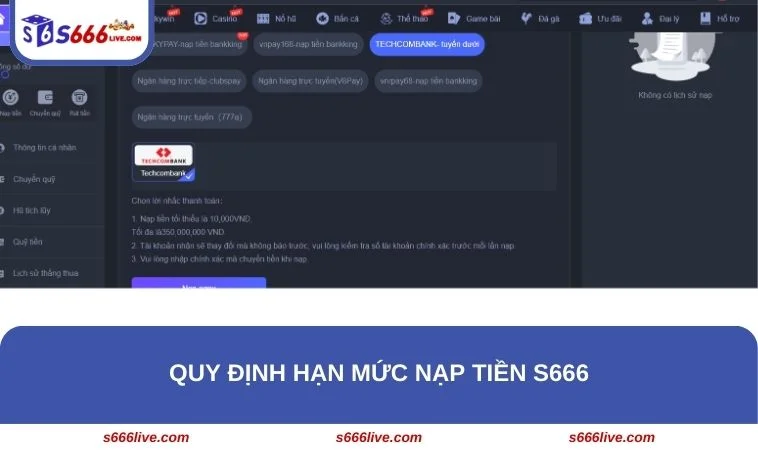 Nạp Tiền S666 246 Tìm hiểu hạn mức nạp tiền tại sân chơi cá cược S666